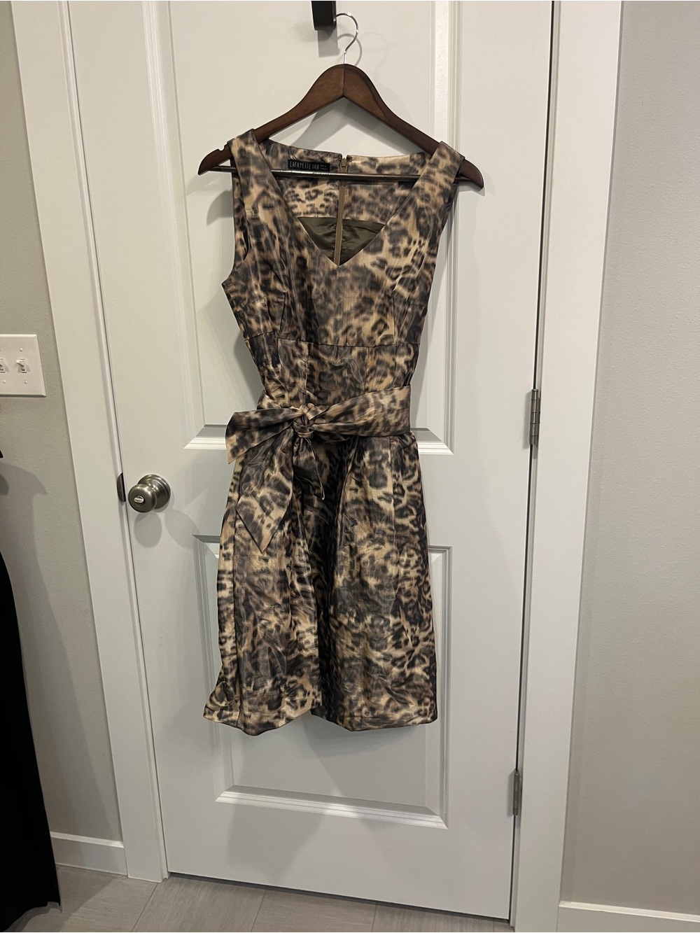 New Lafayette 148 Sleeveless Leopard Print Tie-Waist Dress